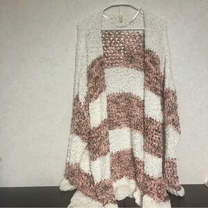 Kori America Pink and Cream Crochet Cardigan